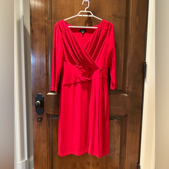 Red TAHARI Faux Wrap Dress Perfect for your Holiday Parties - Picture 2 of 5